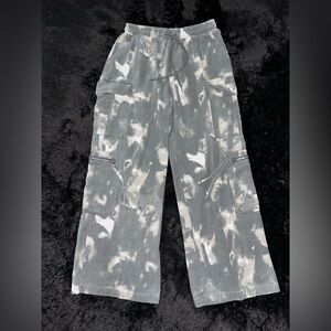 Grey Mineral Wash / Tie-Dye Wide Leg Cargo Pants Small